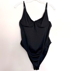 ReVamped Women’s Black Wired Ribbed Bodysuit w/Adjustable Straps